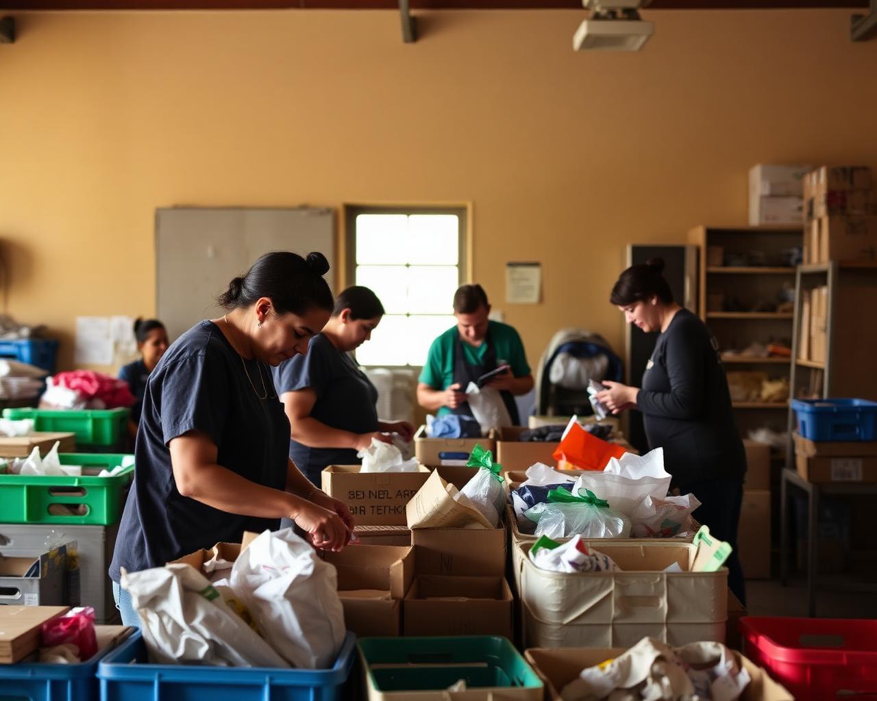 Volunteers organizing community supplies